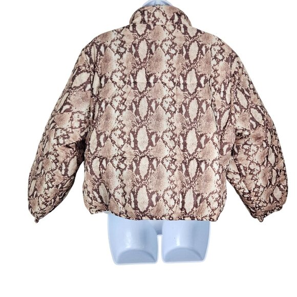 Plus Size Womens 2XL Snakeskin Cropped Print Zip Up Puffer Coat Multicolor - Picture 7 of 11
